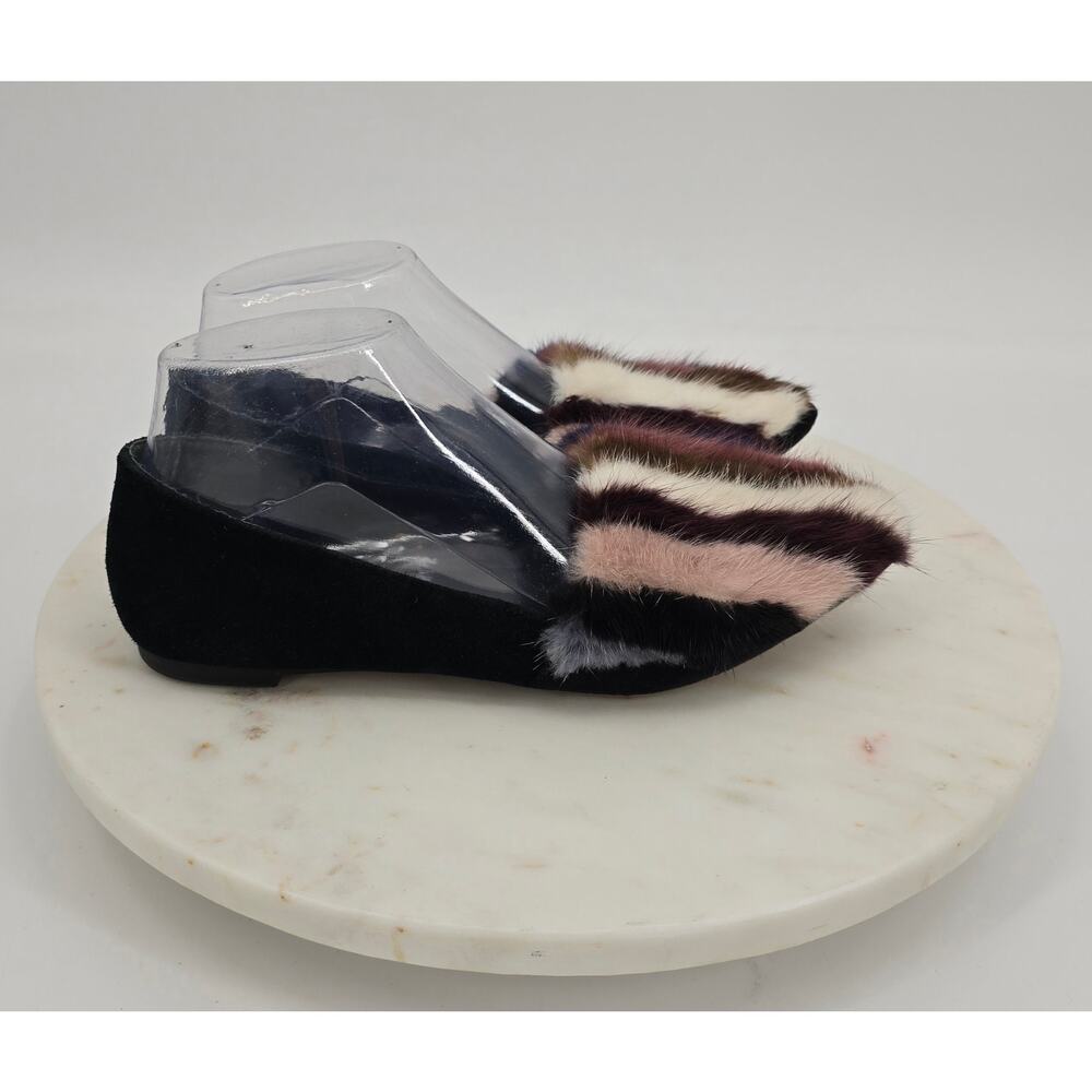 Rebecca‎ Minkoff Amelie Black Suede Flats | Real Mink Fur Loafers